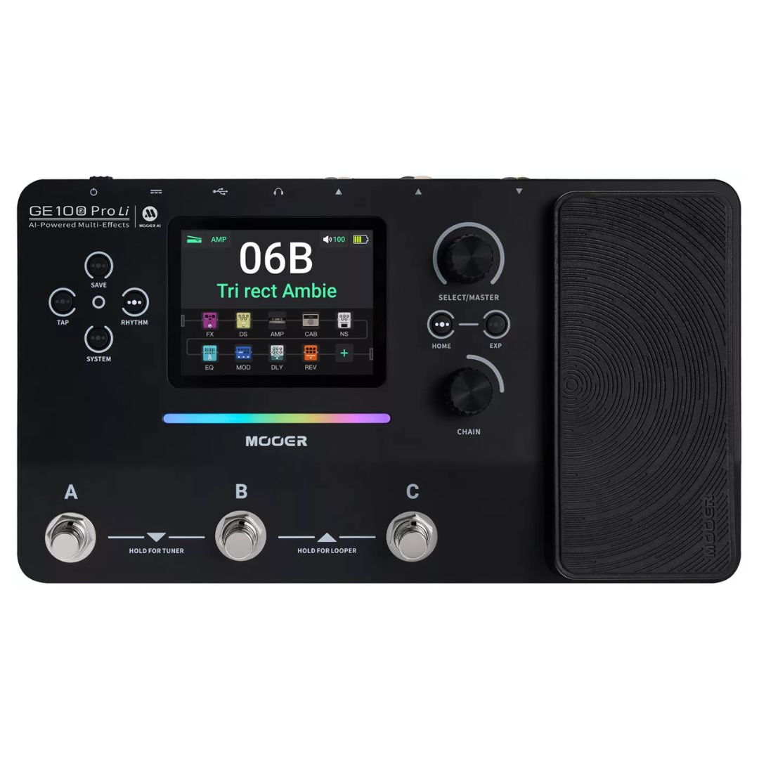 MOOER GE100 Pro Li | Pedalera Multiefectos para Guitarra con Batería Recargable