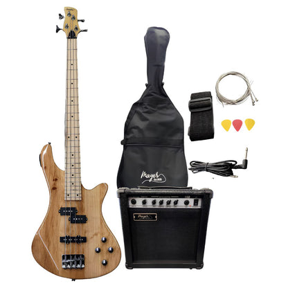 Mayer KB29DT Natural | Pack de Bajo Eléctrico de 4 Cuerdas con Amplificador