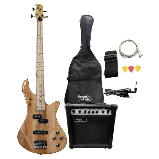 Mayer KB29DT Natural | Pack de Bajo Eléctrico de 4 Cuerdas con Amplificador