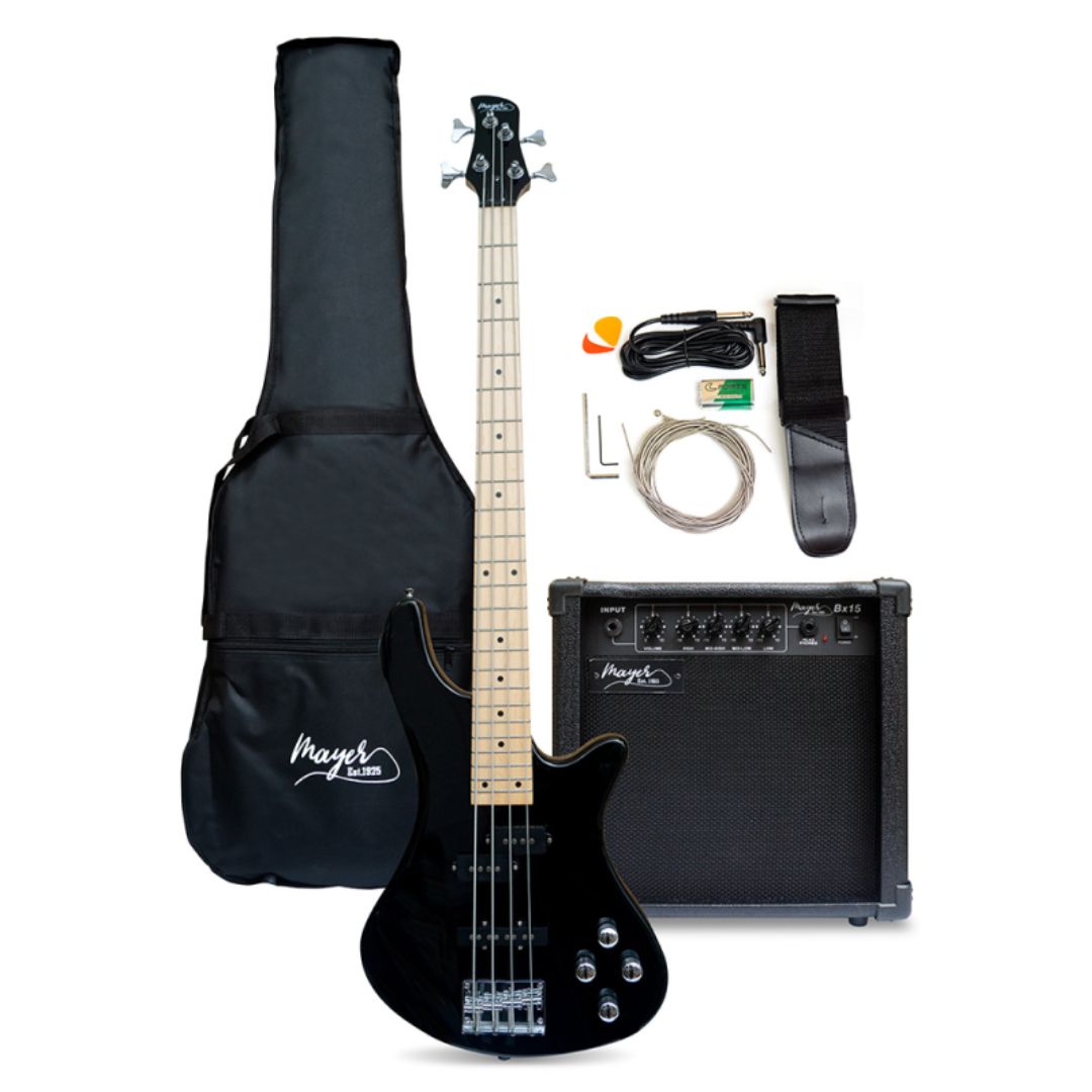 Mayer KB29DT Negro | Pack de Bajo Eléctrico de 4 Cuerdas con Amplificador