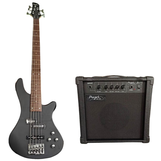 Mayer KB5-200DT Negro Mate | Pack de Bajo Eléctrico de 5 Cuerdas con Amplificador