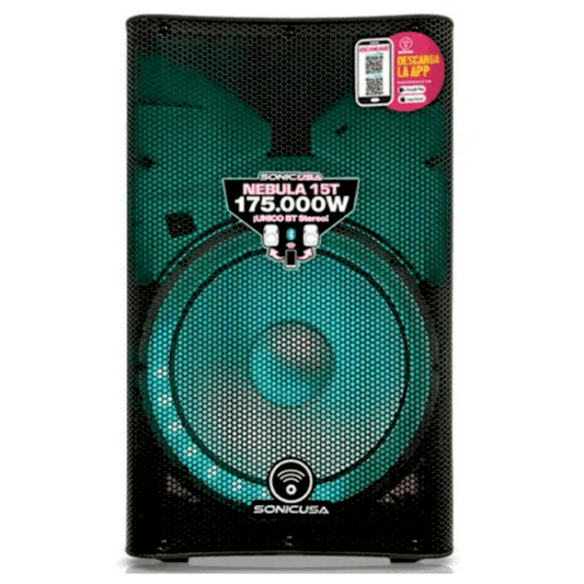 SONIC USA NEBULA 15T | Caja Amplificada Activa de 15’’ con BT Estéreo, Iluminación Translúcida y APP