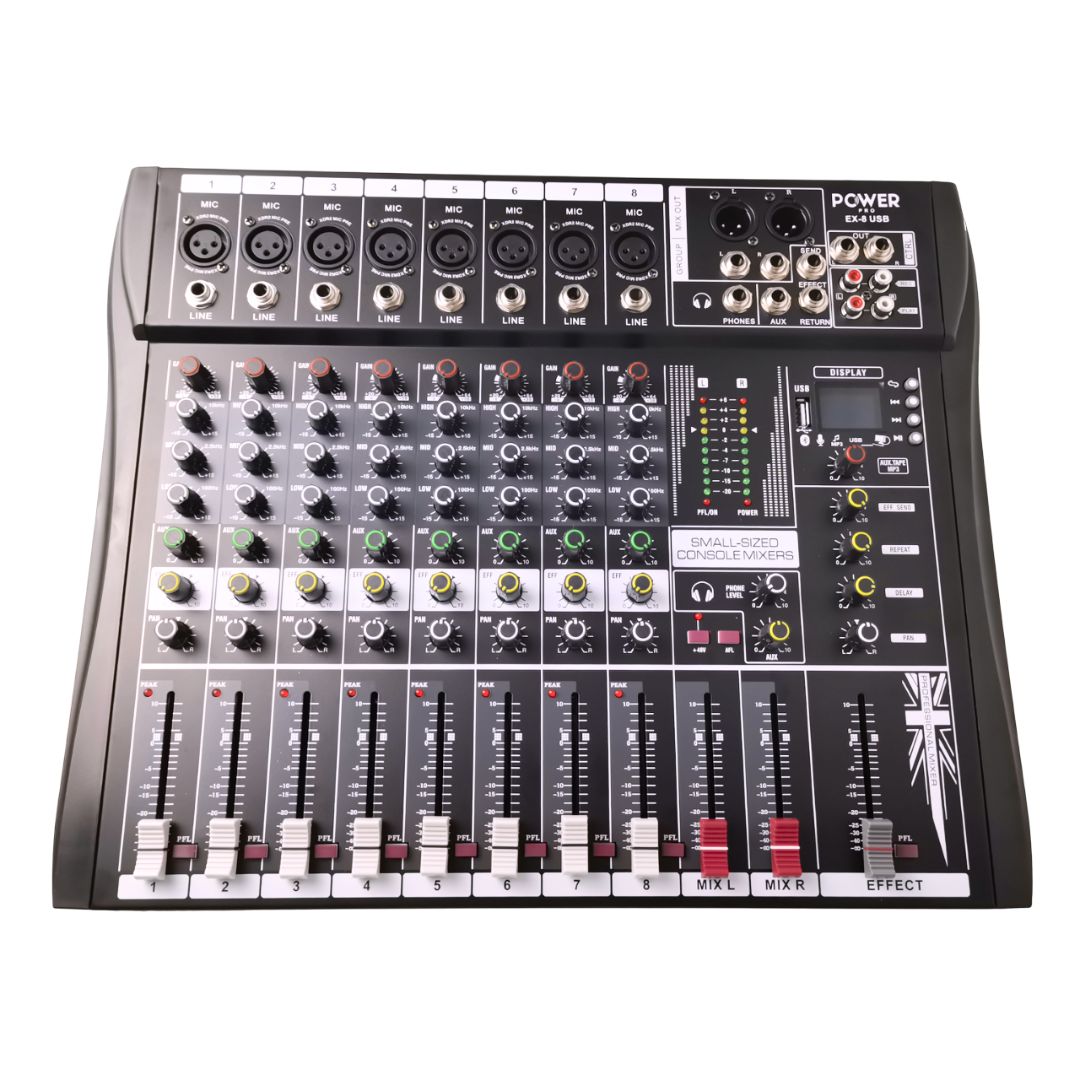 EX8-USB – Consola de Audio de 8 Canales Reales con Interfaz – POWER PRO