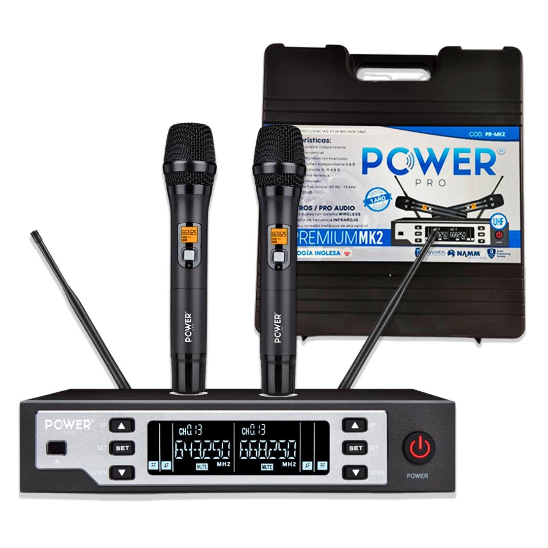 POWER PRO PR-MK2 | Micrófono Inalámbrico Doble UHF Premium MK2 – 120 Metros