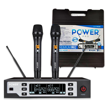 POWER PRO PR-MK2 | Micrófono Inalámbrico Doble UHF Premium MK2 – 120 Metros