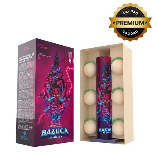 PR-B715A BAZUCA | Batería Pirotécnica 6 Tiros Multicolor + Cracker