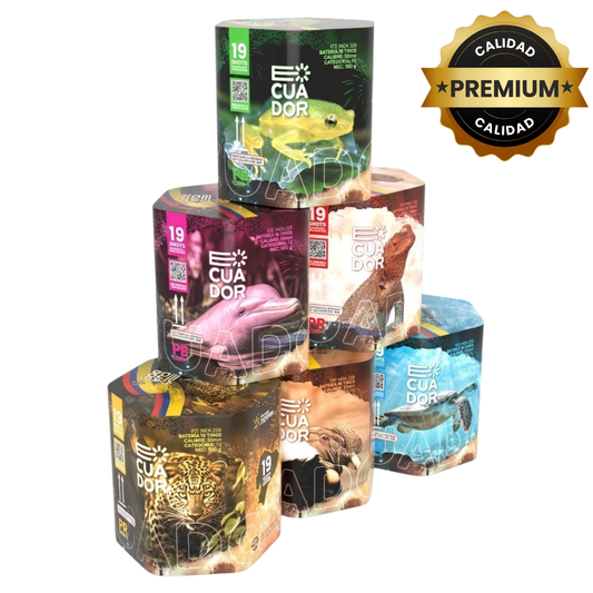 PR-C019-1 ECUADOR HD | Torta de Pirotecnia 19 Disparos / 19 Efectos