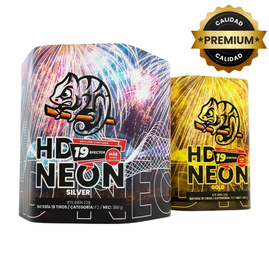 PR-C019-2 HD NEÓN | Torta de Pirotecnia 19 Disparos / 19 Efectos