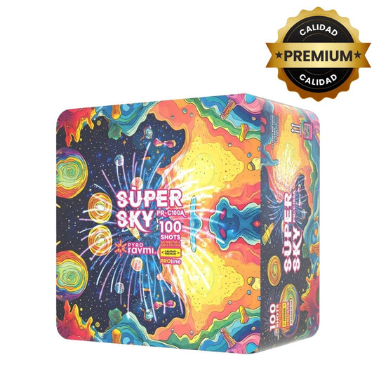 PR-C100A SÚPER SKY | Torta de Pirotecnia 100 Disparos / 100 Efectos