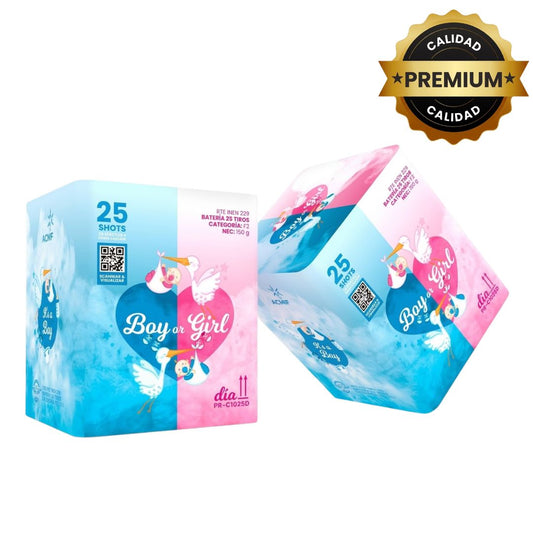 PR-C1025D BOY OR GIRL DÍA | Destellos de Humo y Cracker 25 Disparos (Revelación de Género)