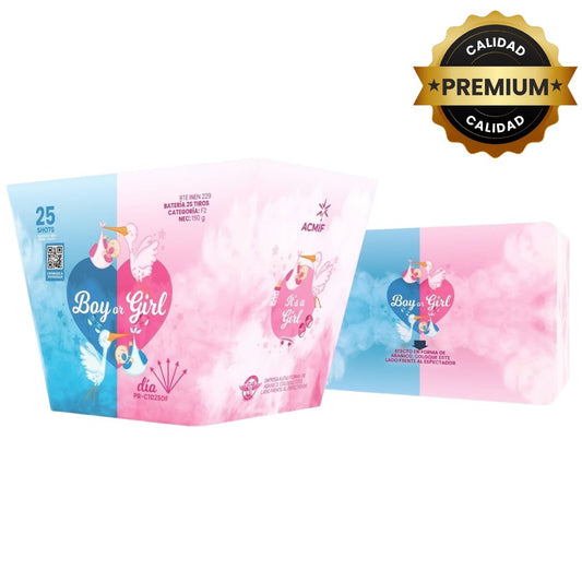 PR-C1025DF BOY OR GIRL (FAN) DÍA | Destellos de Humo y Cracker en Abanico 25 Disparos (Revelación de Género)