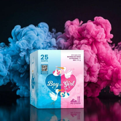 PR-C1025D BOY OR GIRL DÍA | Destellos de Humo y Cracker 25 Disparos (Revelación de Género)