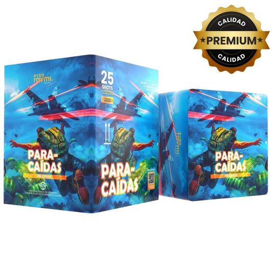PR-CP025 PARACAÍDAS | Show de Paracaídas Multicolor + Humo + Cracker 25 Disparos