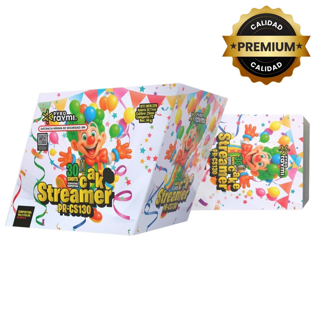 PR-CS130 STREAMER CAKE | Destellos de Serpentinas Multicolor 30 Disparos