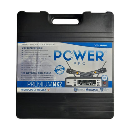 POWER PRO PR-MK2 | Micrófono Inalámbrico Doble UHF Premium MK2 – 120 Metros