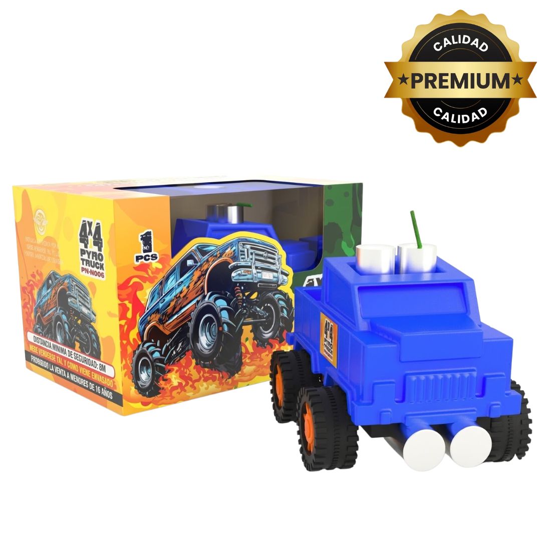 PR-N006 4X4 PYROTRUCK | Fuente Multicolor + Súper Cracker + Juguete