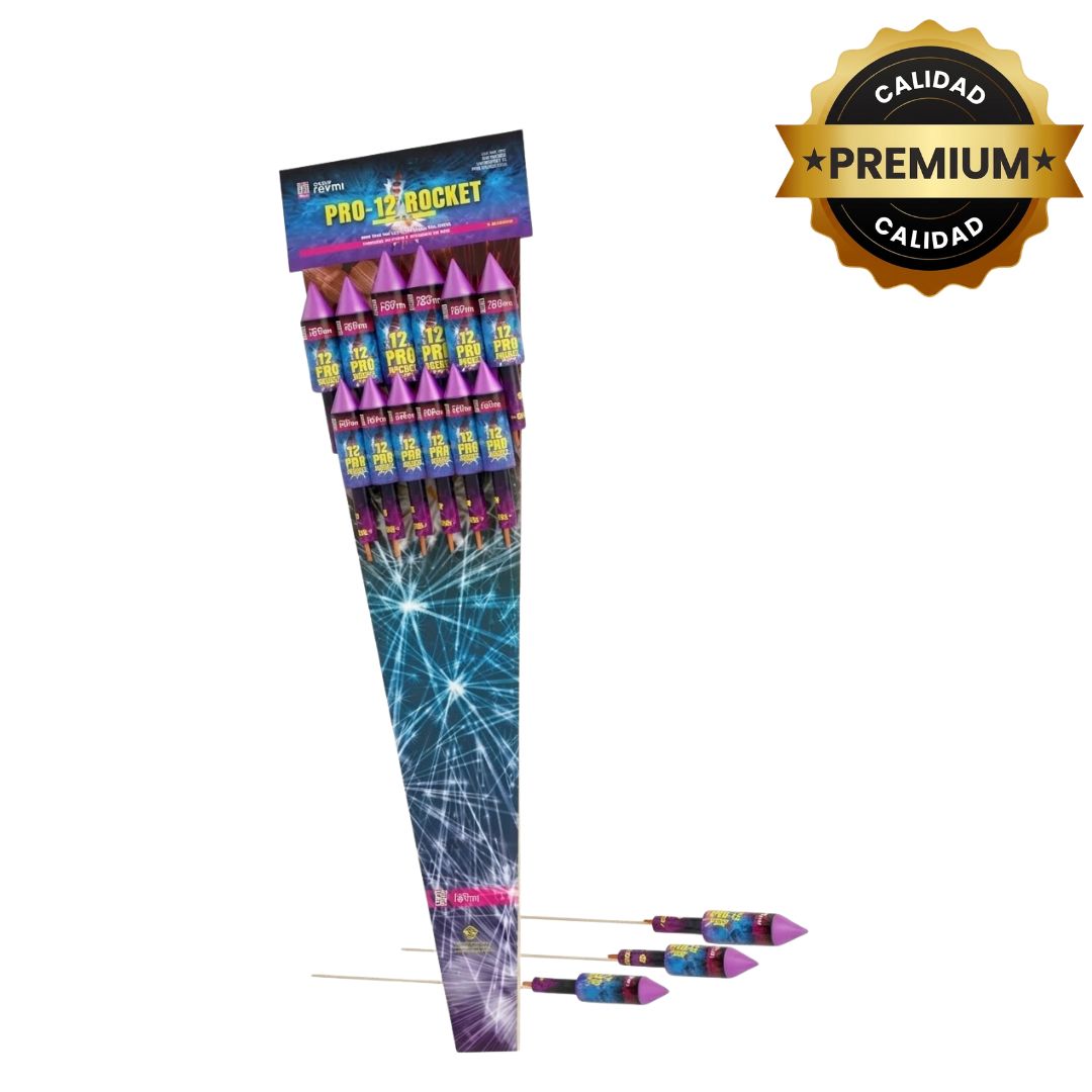 PR-R012 ROCKET PRO-12 | Cohete Pirotécnico Volador Multicolor + Cracker