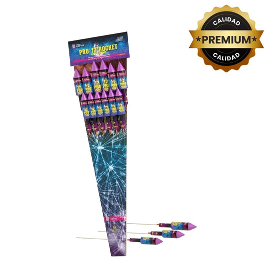 PR-R012 ROCKET PRO-12 | Cohete Pirotécnico Volador Multicolor + Cracker