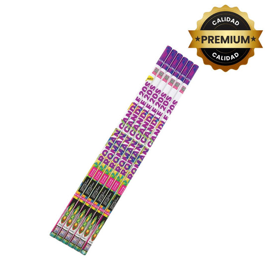 PR-RC120 ROMAN CANDLE 20 TIROS | Vela Pirotécnica Multicolor + Cracker