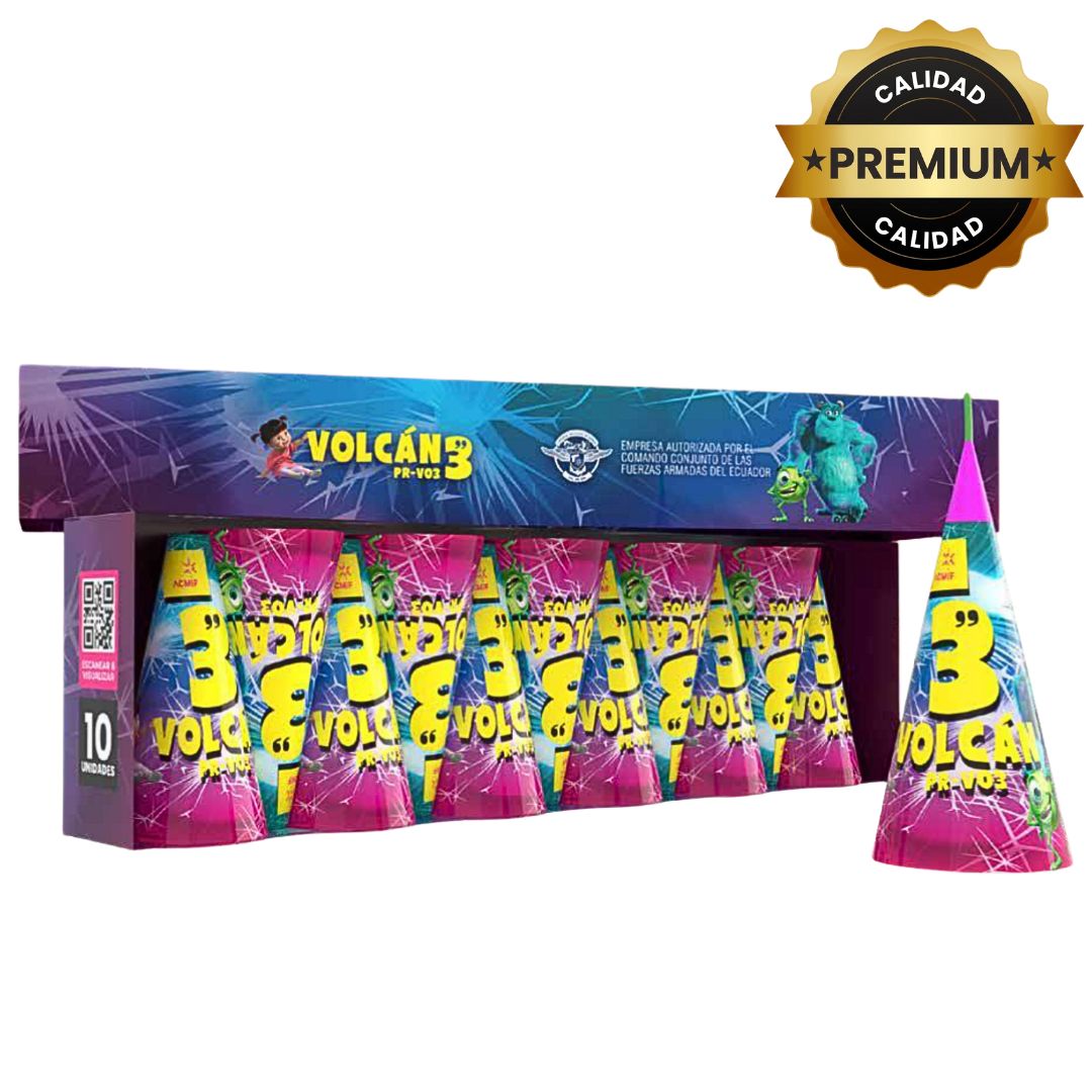 PR-V03 VOLCÁN 3" | Fuente Pirotécnica Cónica Silver + Cracker