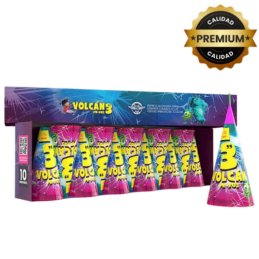 PR-V03 VOLCÁN 3" | Fuente Pirotécnica Cónica Silver + Cracker