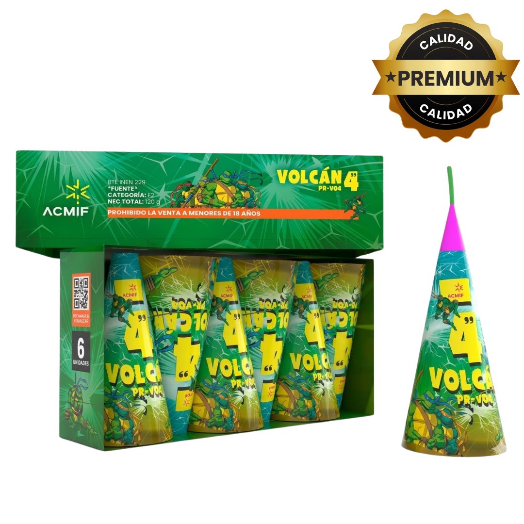PR-V04 VOLCÁN 4" | Fuente Pirotécnica Cónica Silver + Cracker Multicolor