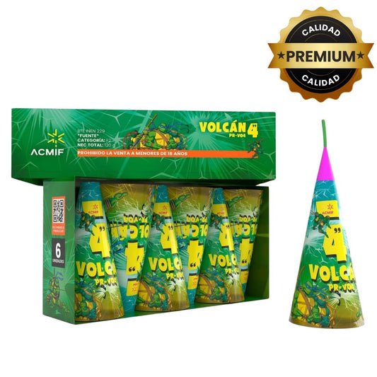 PR-V04 VOLCÁN 4" | Fuente Pirotécnica Cónica Silver + Cracker Multicolor