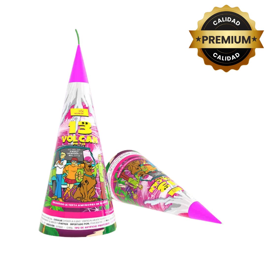 PR-V13 VOLCÁN 13" | Fuente Pirotécnica Cónica Silver + Súper Cracker Multicolor