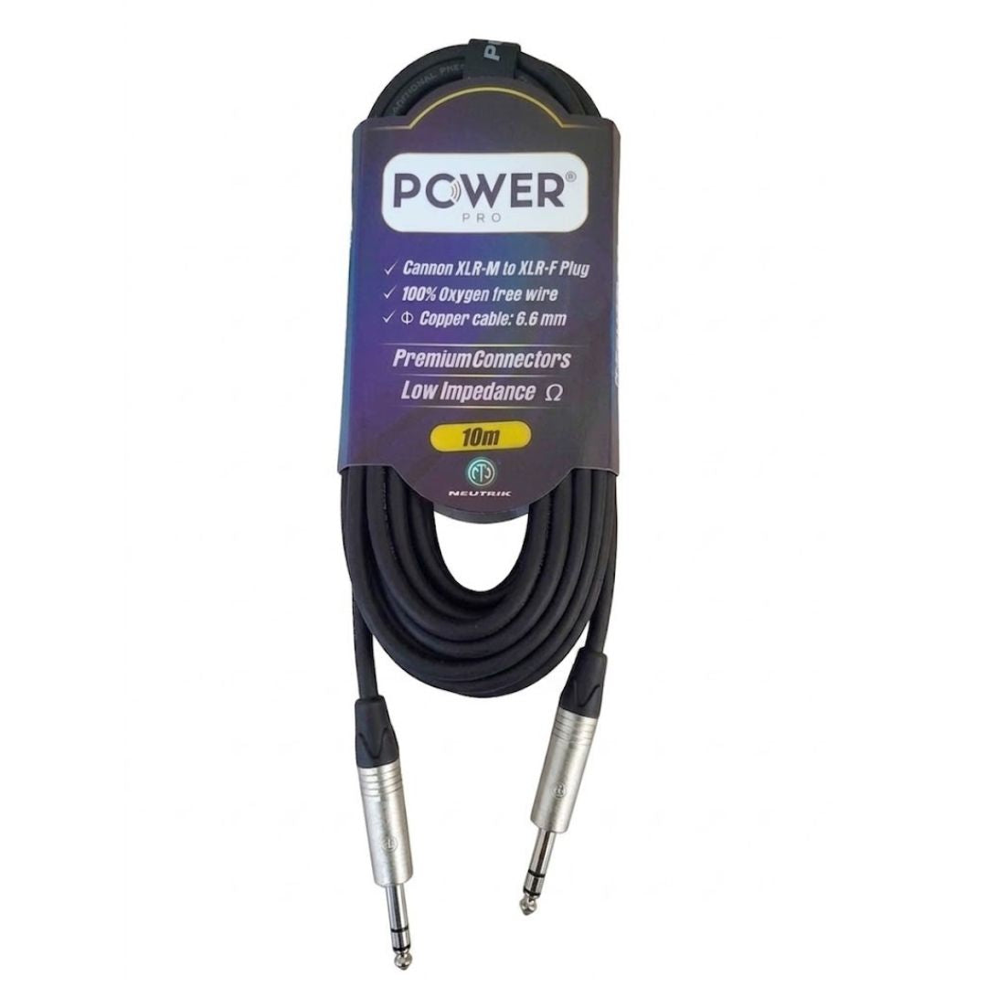 PTRSN-10M POWER PRO | Cable Jack TRS a TRS 6.3mm 10 Metros con Conectores Neutrik