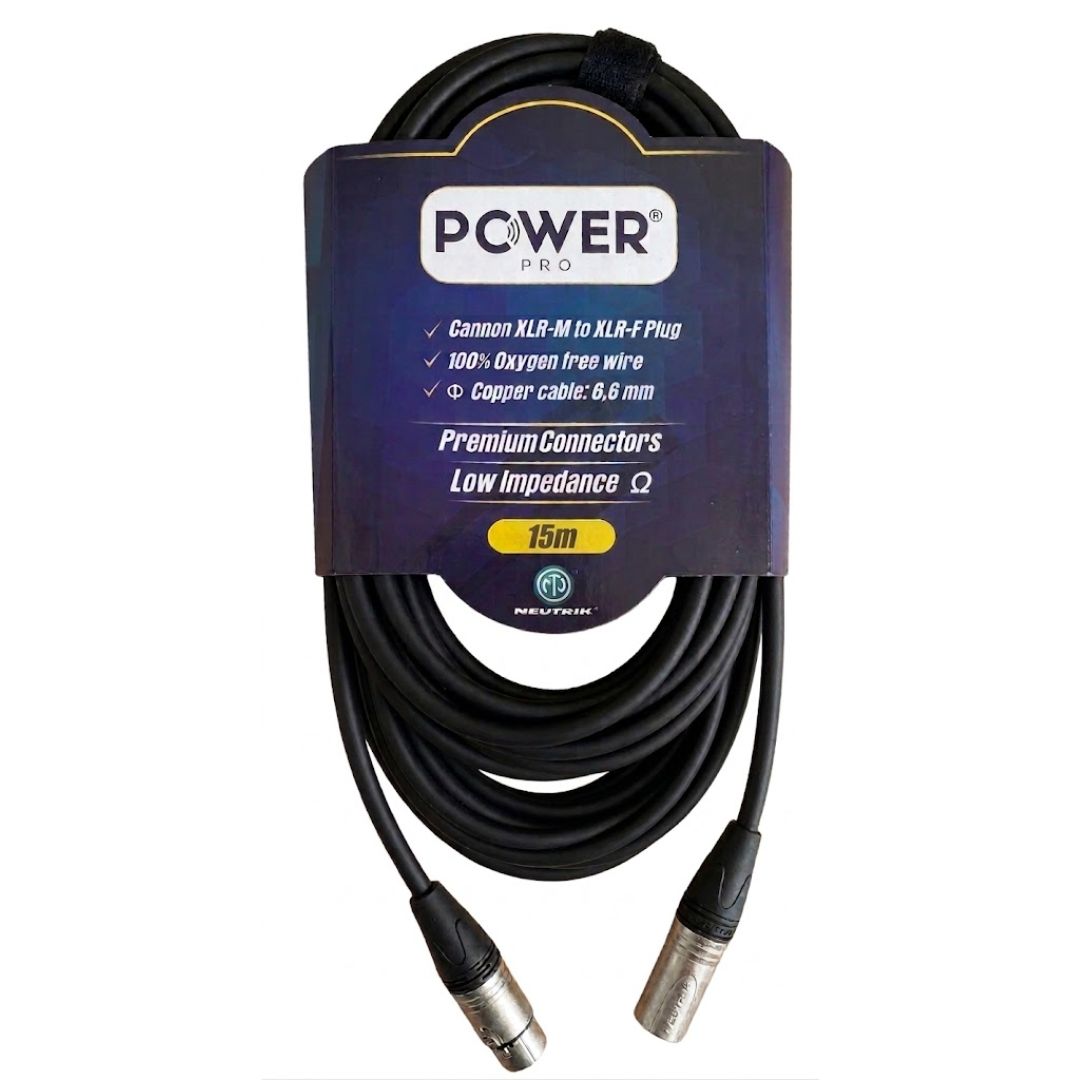 PXLRN-15M POWER PRO | Cable XLR a XLR 15 Metros con Conectores Neutrik Audio Balanceado Profesional