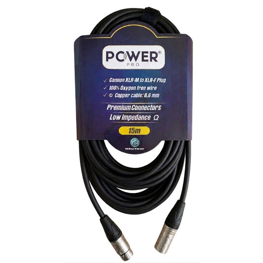 PXLRN-15M POWER PRO | Cable XLR a XLR 15 Metros con Conectores Neutrik Audio Balanceado Profesional