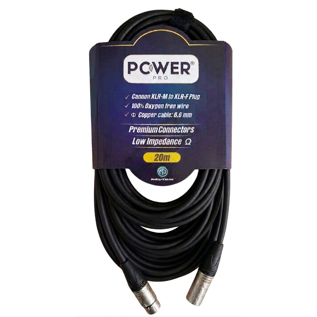 PXLRN-20M POWER PRO | Cable XLR a XLR 20 Metros con Conectores Neutrik Audio Balanceado Profesional