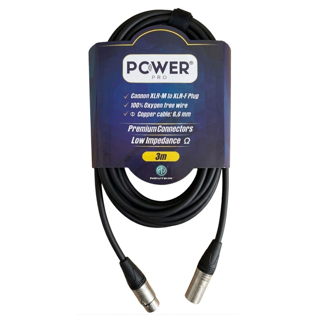 PXLRN-3M POWER PRO | Cable XLR a XLR 3 Metros con Conectores Neutrik Audio Balanceado Profesional