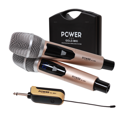 Micrófono Inalámbrico Recargable Dual 60m POWER PRO GOLD MK1