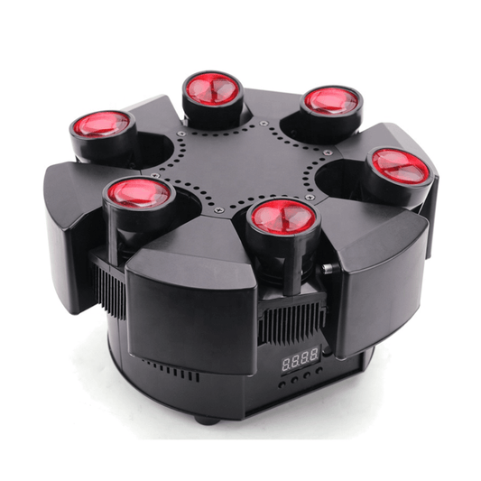 PULPO ROBÓTICO RGBW 6x10W - Luz LED con Cabezal Móvil de 6 Brazos Giratorios + Láser Rojo y Verde