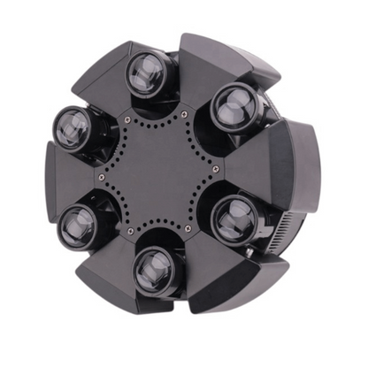 PULPO ROBÓTICO RGBW 6x10W - Luz LED con Cabezal Móvil de 6 Brazos Giratorios + Láser Rojo y Verde