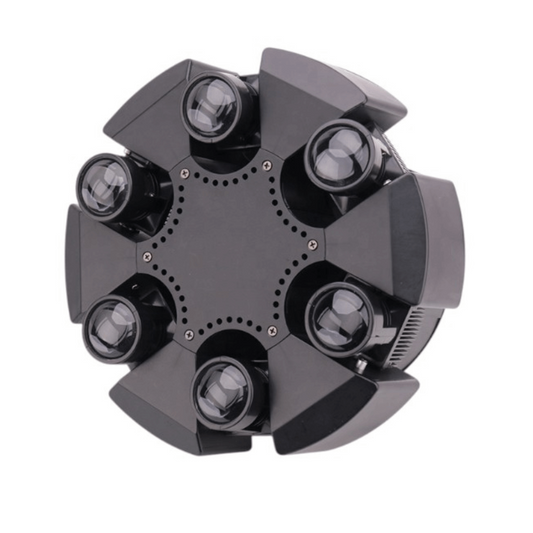 PULPO ROBÓTICO RGBW 6x10W - Luz LED con Cabezal Móvil de 6 Brazos Giratorios + Láser Rojo y Verde
