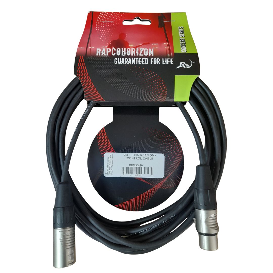 RDMX3-20 Rapco HORIZON DMX PRO CO 110Ω | 6m Cable DMX Con Conectores XLR3 REAN Black-Light 20 Ft. USA