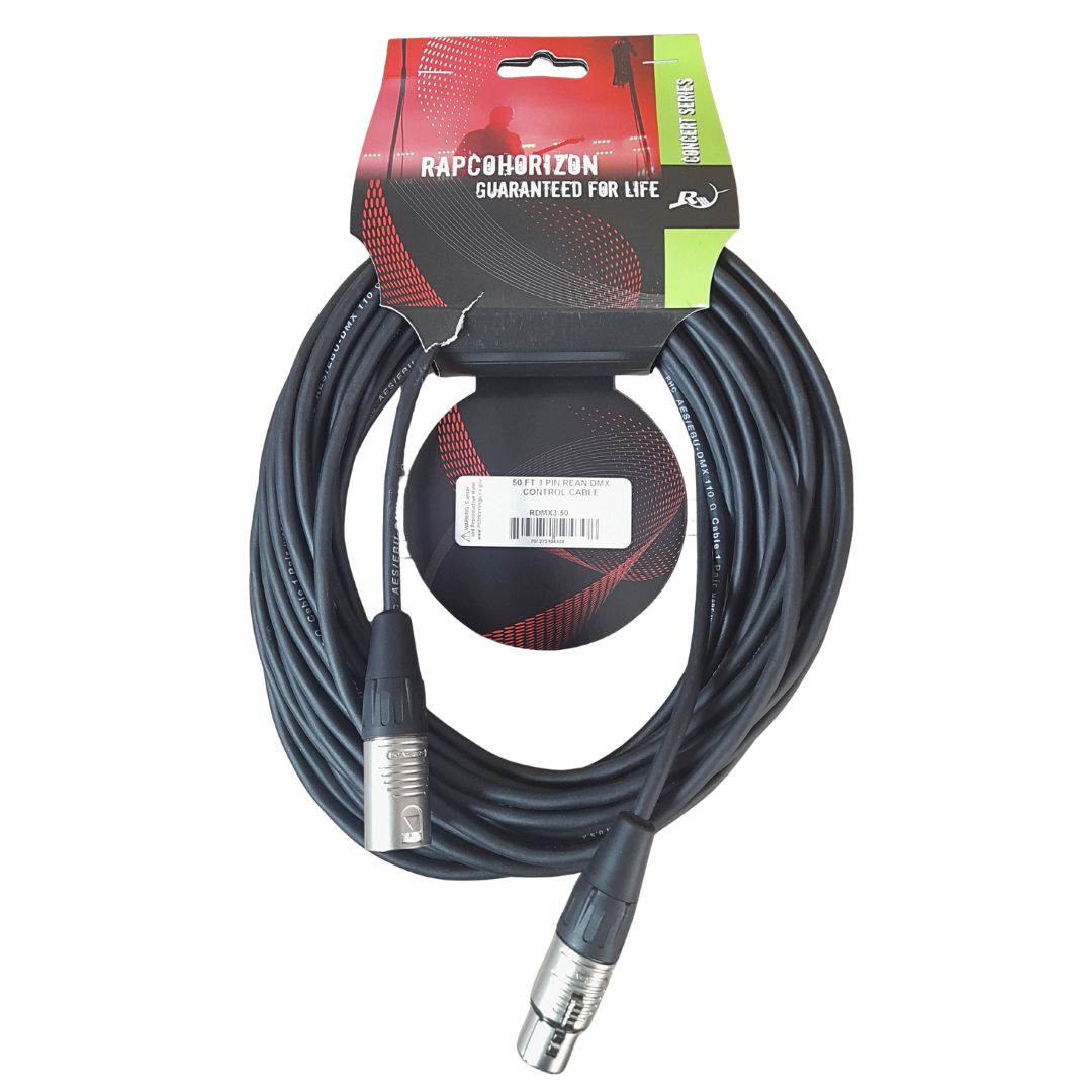 RDMX3-50 Rapco HORIZON DMX PRO CO 110Ω | 15m Cable DMX Con Conectores XLR3 REAN Black-Light 50 Ft. USA