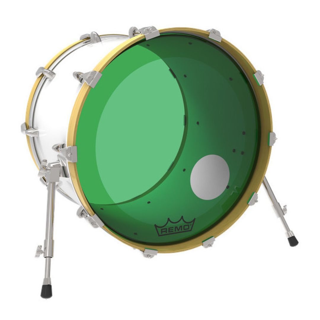 REMO P3-1322-CT-GNOH | Powerstroke® P3 Colortone™ Green Parche de Bombo 22″ con Orificio 5″