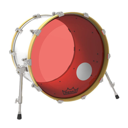 REMO P3-1322-CT-RDOH | Powerstroke® P3 Colortone™ Red Parche de Bombo 22″ con Orificio de 5″