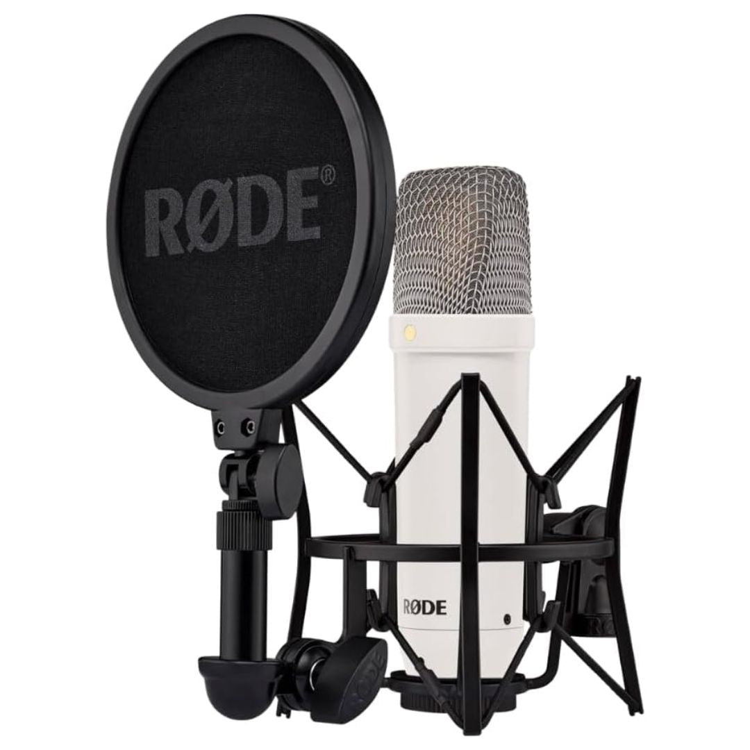 RØDE NT1 Signature Series Blanco | Micrófono de condensador profesional con soporte y filtro anti-pop