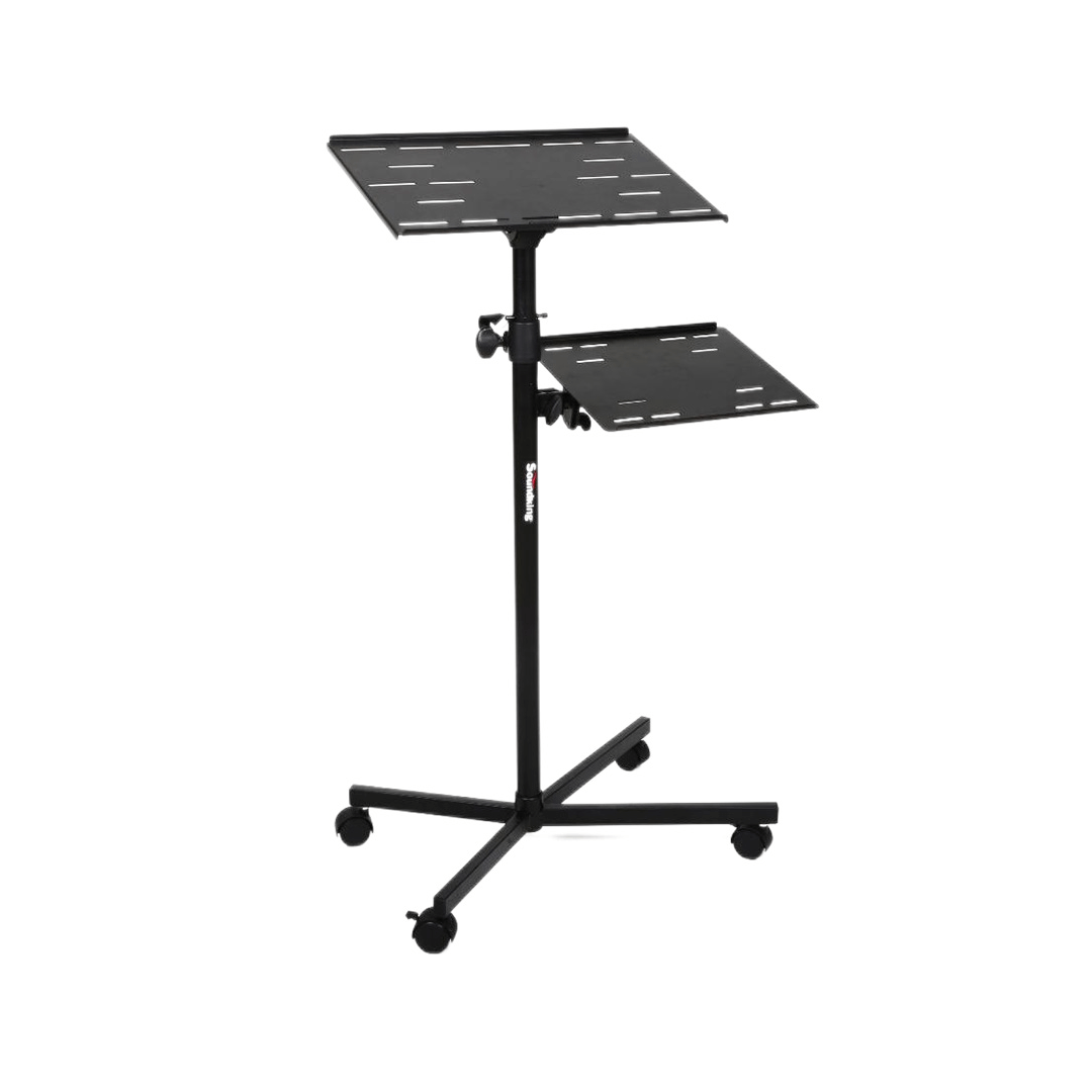 Studiomaster SF80 | Pedestal Tipo “T” con Soporte para Laptop, Controlador o Proyector con Ruedas