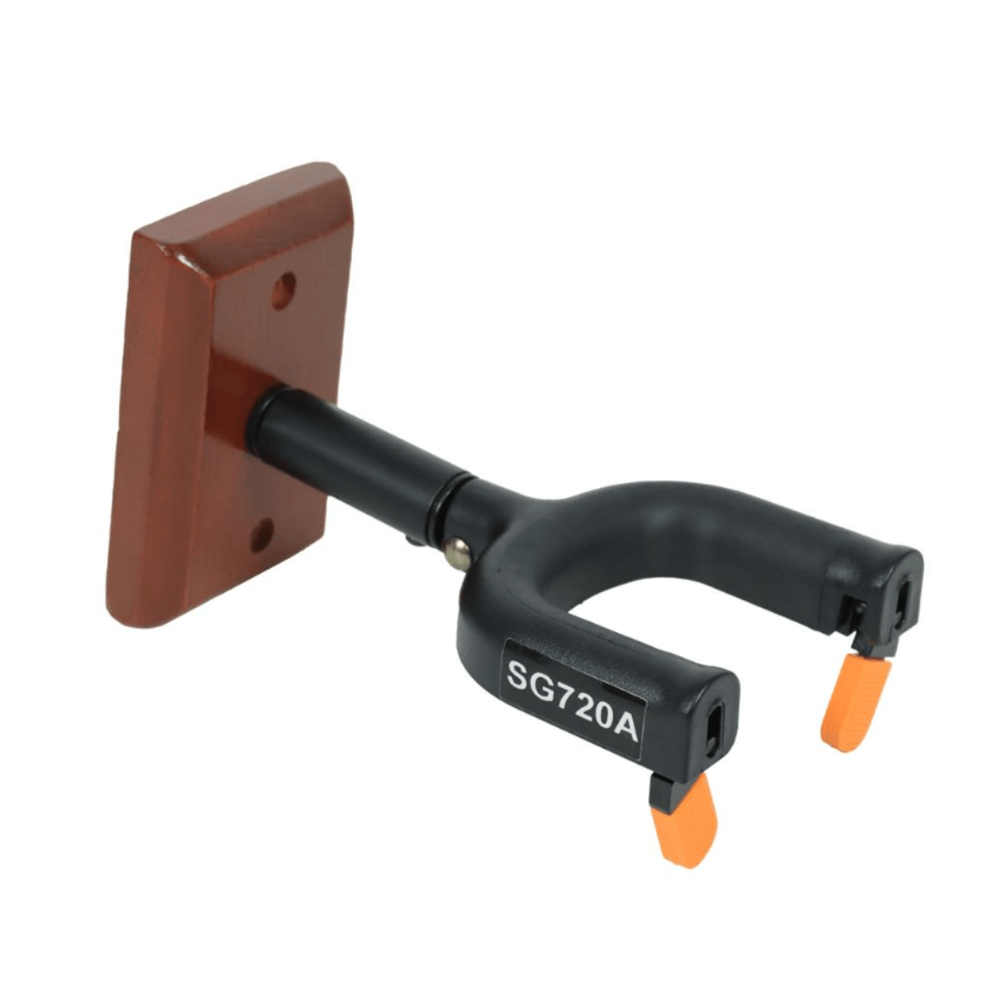 Studiomaster SG720A | Soporte para Guitarra con Seguro para Pared (Acabado Madera)