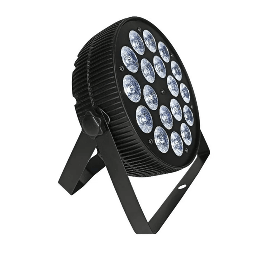 TACHO LED 18x10W 4en1 RGBW - PAR Slim Profesional con Estrobo y Ventilación Activa