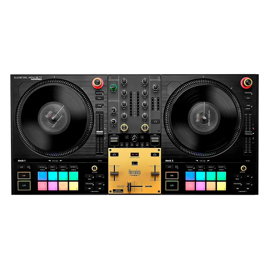Hercules DJControl Inpulse T7 Gold Edition | Controlador DJ Profesional de 2 Canales con Platos Motorizados